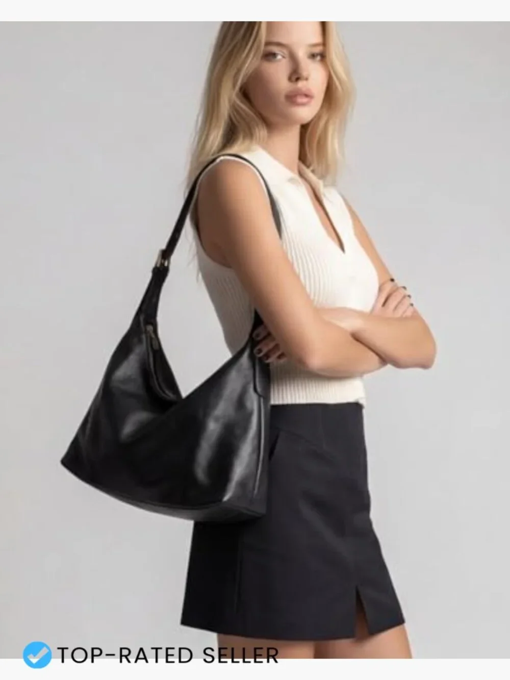 Slouchy Hobo Bag - Soft Vegan Leather Crossbody Shoulder Purse - Adjustable